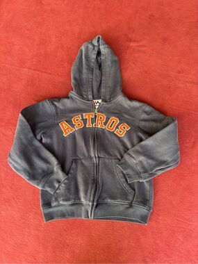 Majestic Boys' Dark Blue Astros Full Zip Fleece Long Sleeve Hoodie Size 8 Youth